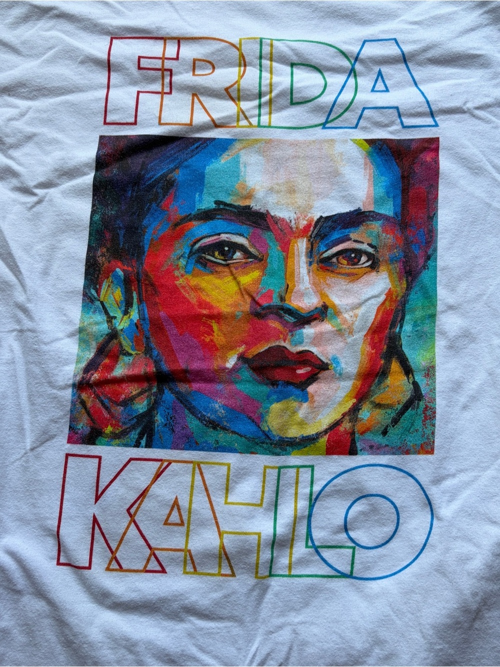 Frida Kahlo Tee XL White Portrait Warholish Colorful Tagless 1-Sided Cotton